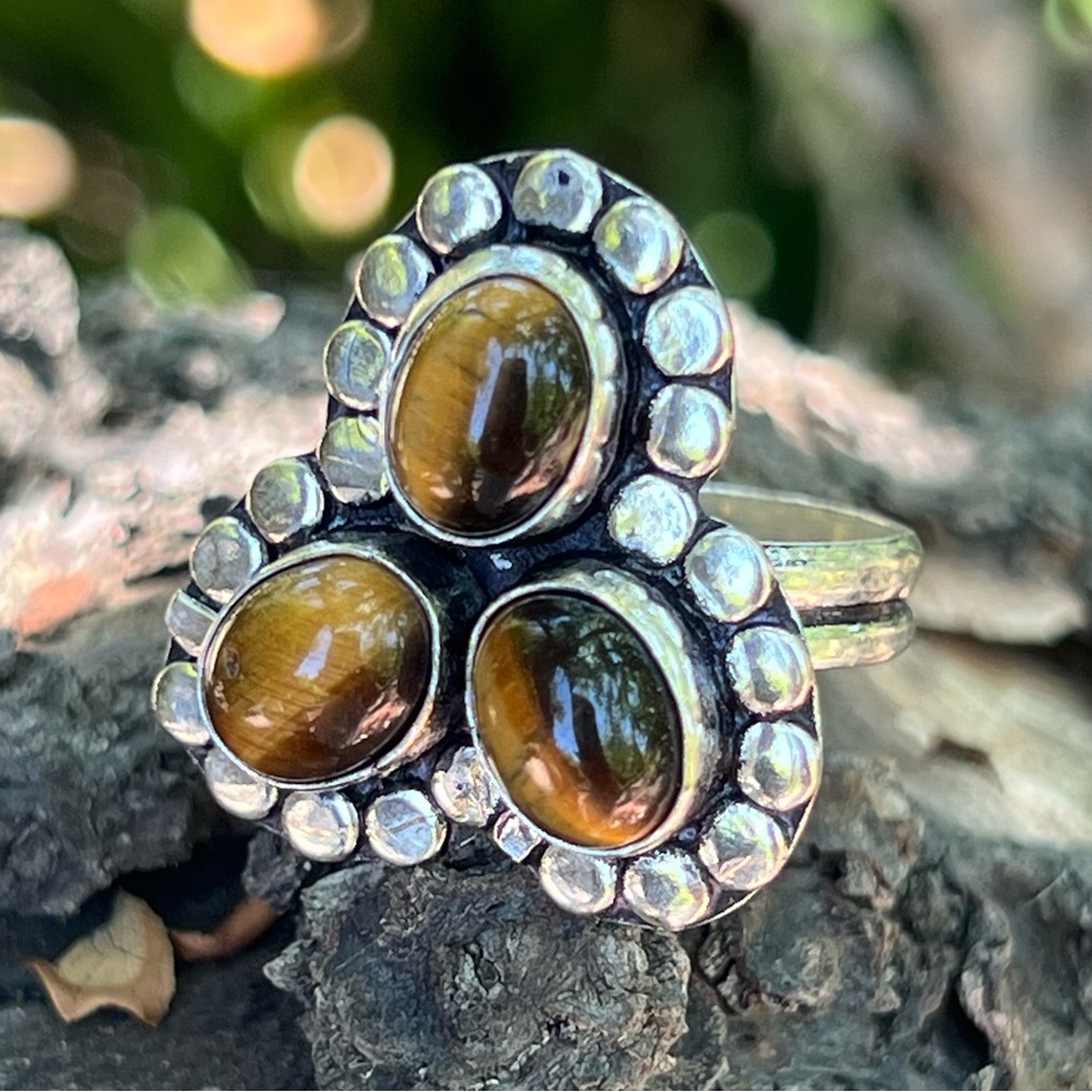 Artisan Made Sterling Silver 925 Tiger’s Eye Ring – Size 9